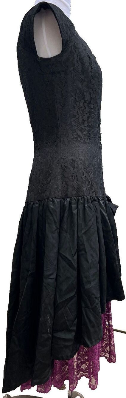 Vintage 80s Custom Purple Black Drop Waisted Corset Dress Size M - Picture 4 of 13